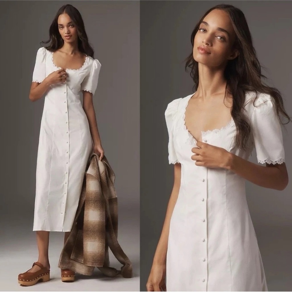 Anthropologie x Reformation Alisa Button Front Cotton Midi Dress-12 - NWT
